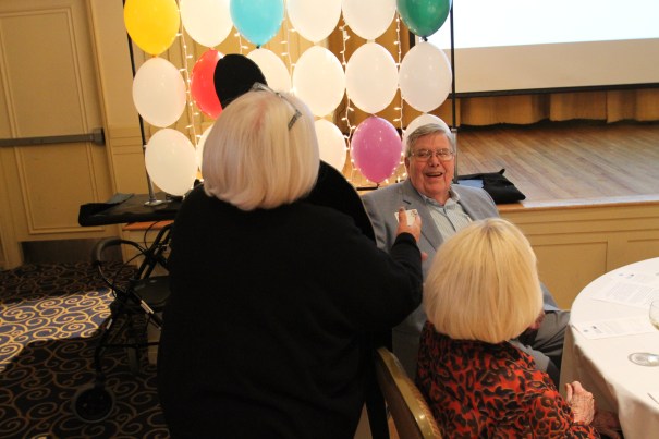 Fellow founding BBF board members Dick Holland and Barbara Weitz having a laugh before  the start of the program