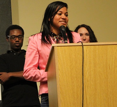 Kristina DellaCroce, accepting the Roots of Justice Award.
