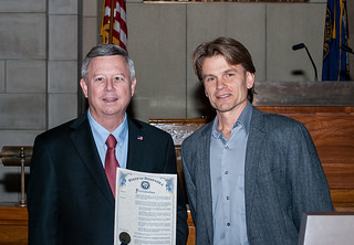 Jeff Cole joins Governor Heineman as he proclaims this week ELO week in Nebraska.