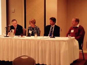 Kerry Winterer (CEO of Nebraska DHHS), Mary Jo Pankoke (CEO of Nebraska Children),   Dr. Matt Blomstedt (Commission of Nebraska Department of Education) and Brandon Verzal (Chair of the Nebraska Child Abuse Prevention Fund Board), prepare to kick off the event.