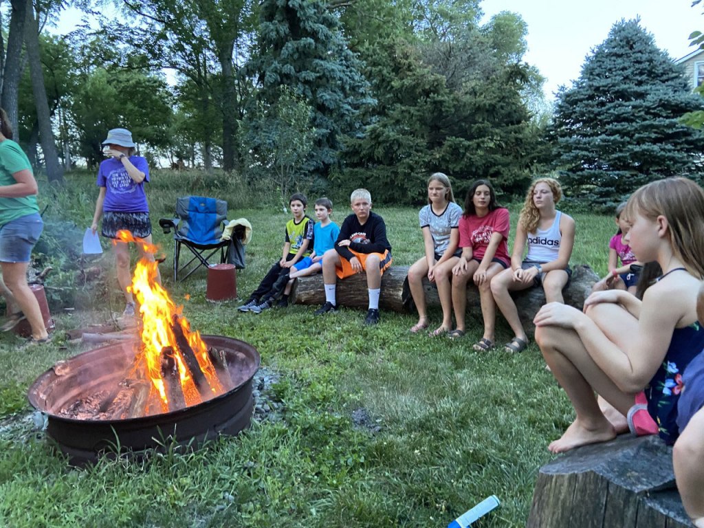 The counselors and leads held a campfire where their children attended in-person and the counselors virtually logged on for the fun. 