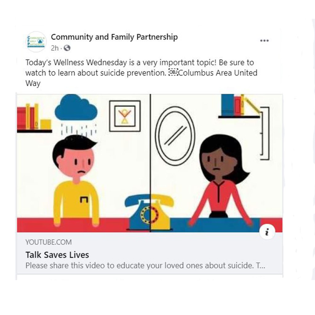 Join Community and Family Partnership for Wellness Wednesdays, a Facebook series that features mental health topics and expert advice.