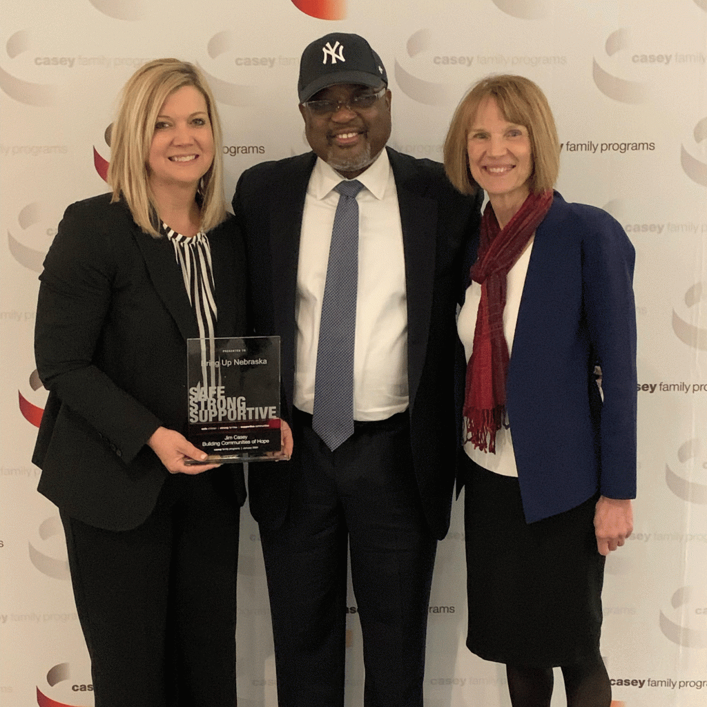 From l to r: Jenny Skala, Nebraska Children Executive Vice President, Dr. Marvin C. Bell, President and CEO of Jim Casey Family Programs, and Mary Jo Pankoke, President and CEO of Nebraska Children. 