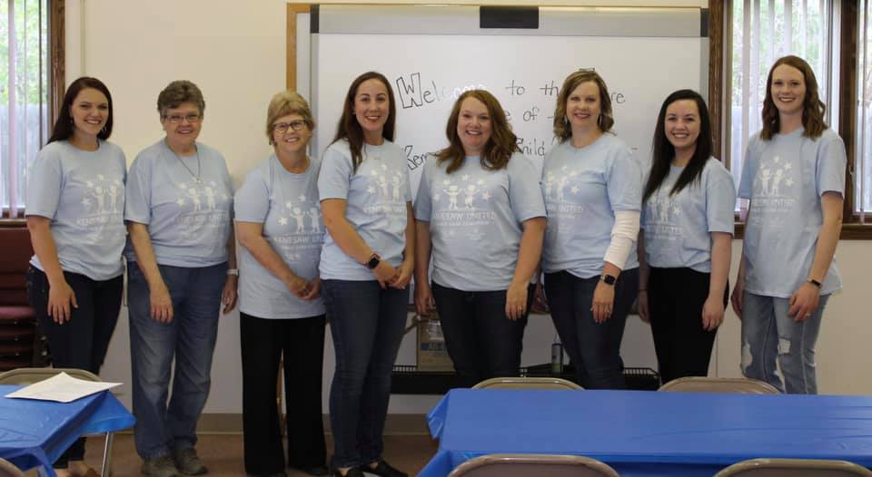 The KUCCC board members (left to right): Megan Krous, Pastor Kathy Uldrich, Deb Adams, Angela Keiser, Cindy Olsen, Carrie Edwards, Morgan Fischer, Taylor Hanson. 
