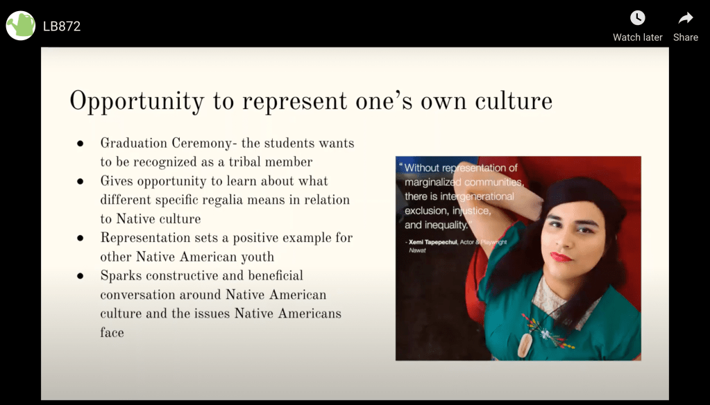“It made me feel like it was a crime to be proud of who I am and where I came from,” said Maykayla Ridgebear in response to her high school principal's request for her remove her tribal regalia.