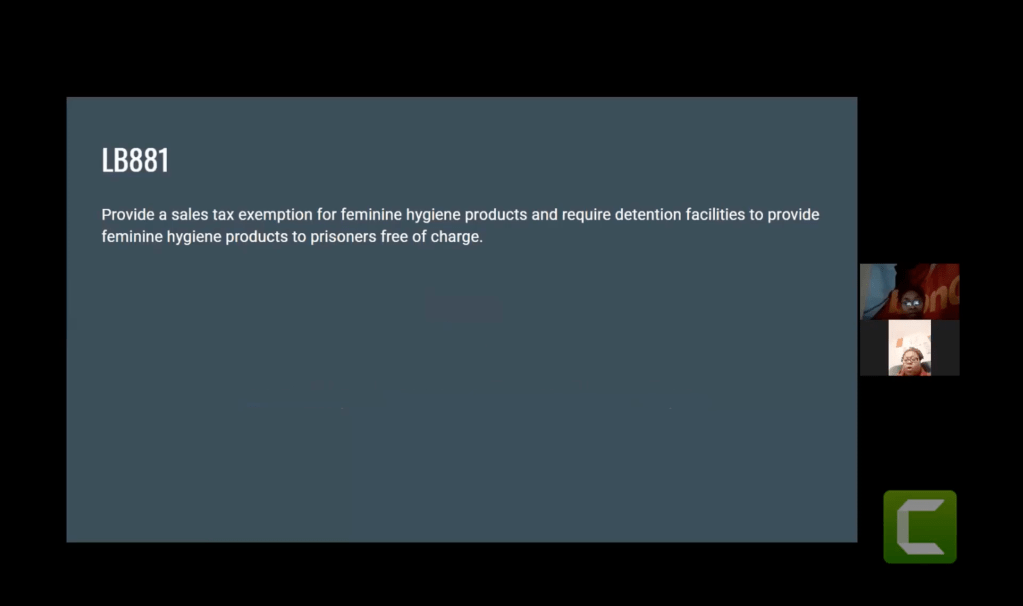 LB881 proposes that female prisoners are exempt from paying taxes on feminine products.