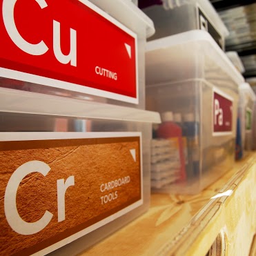 What's inside a TMC™ lab? Electronics, craft supplies, textiles and sewing materials, paints, and art supplies, all for K-12 students to use as they explore possible STEM careers and creatively problem solve! 