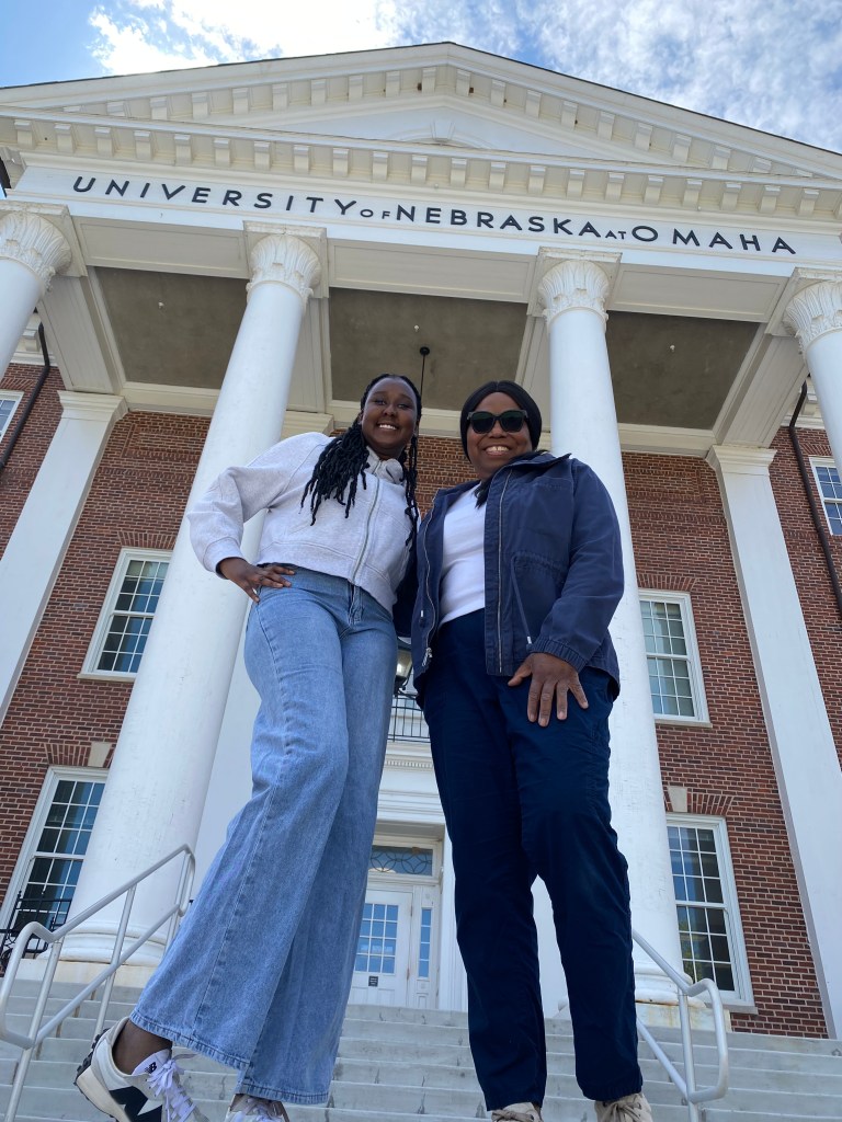 Nyaruot and Tanya on the steps of UNO. 